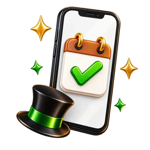 A phone and calendar beside a Pooudini magician hat for easy booking